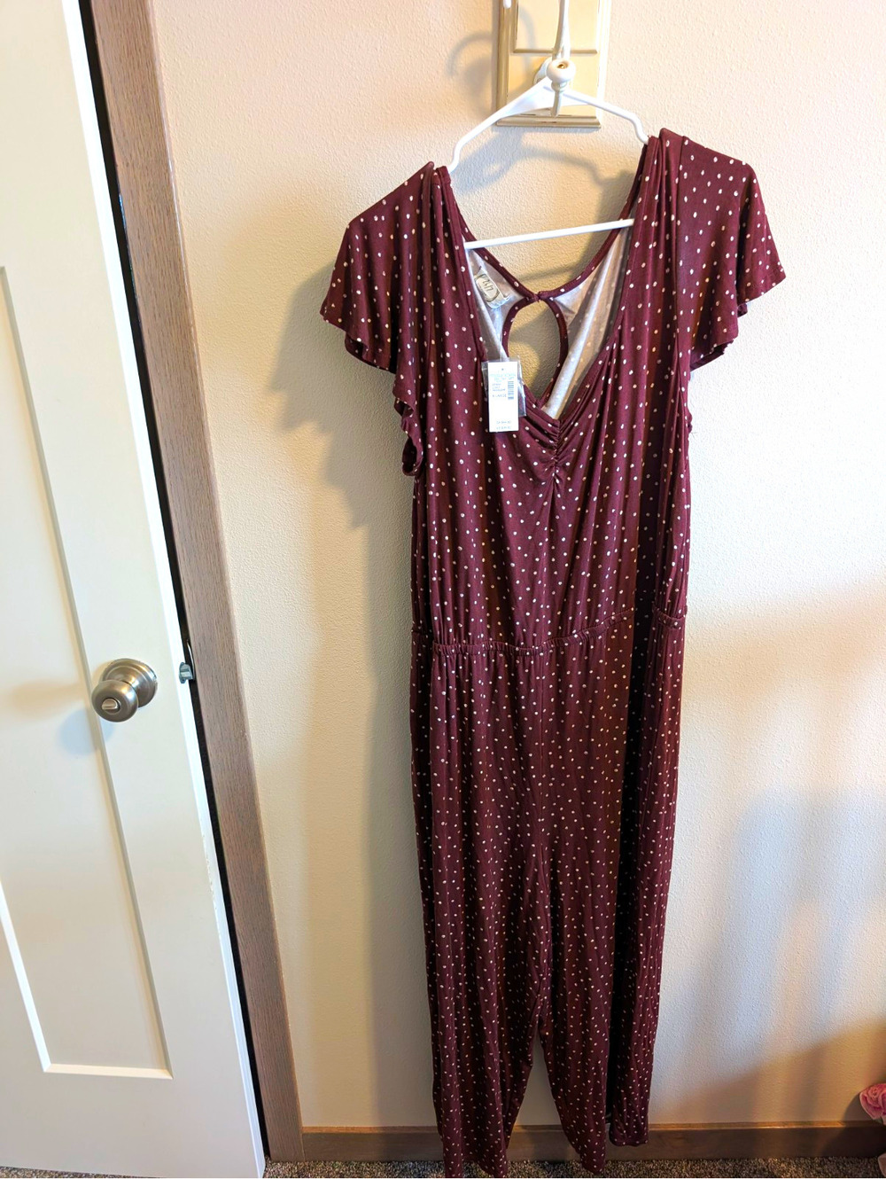 Maurices Women’s XL  Brown/White Polka Dot V-Neck Short Sleeve Jumpsuit New Fall
